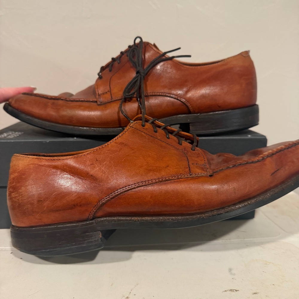 Allen Edmonds Powell Derby Mens Brown Leather Apron Toe Dress Shoes USA Made